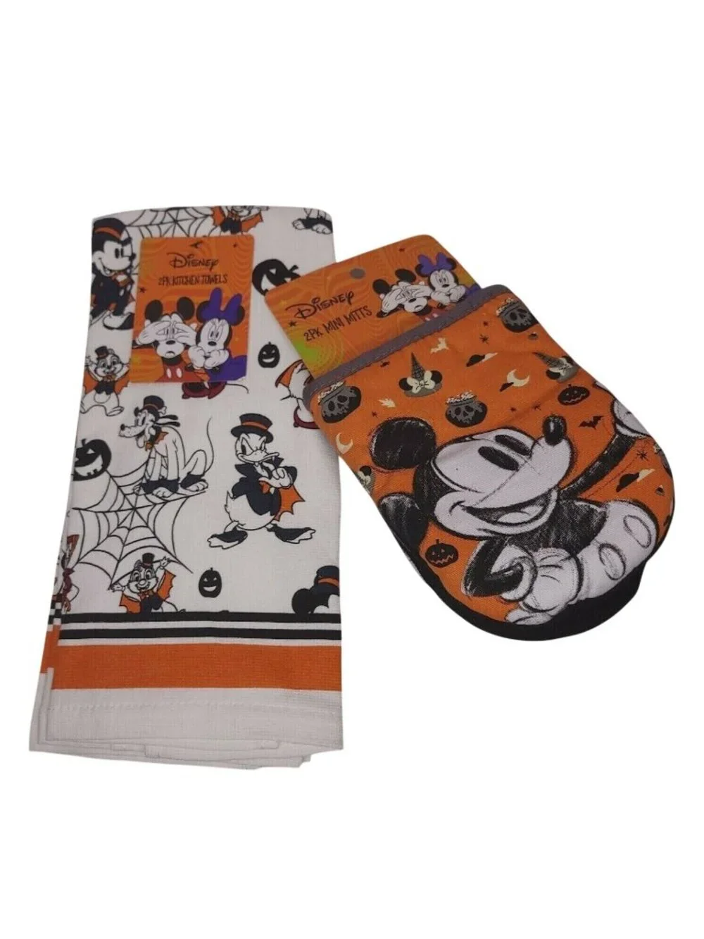 Disney Mickey and Friends Halloween 2 Pack Kitchen Towels 2 Pack Mini Mitts